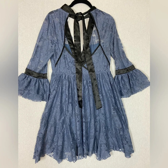 Free People Gilded Blue Lace Dress Ribbon tie  Size S - Picture 5 of 17
